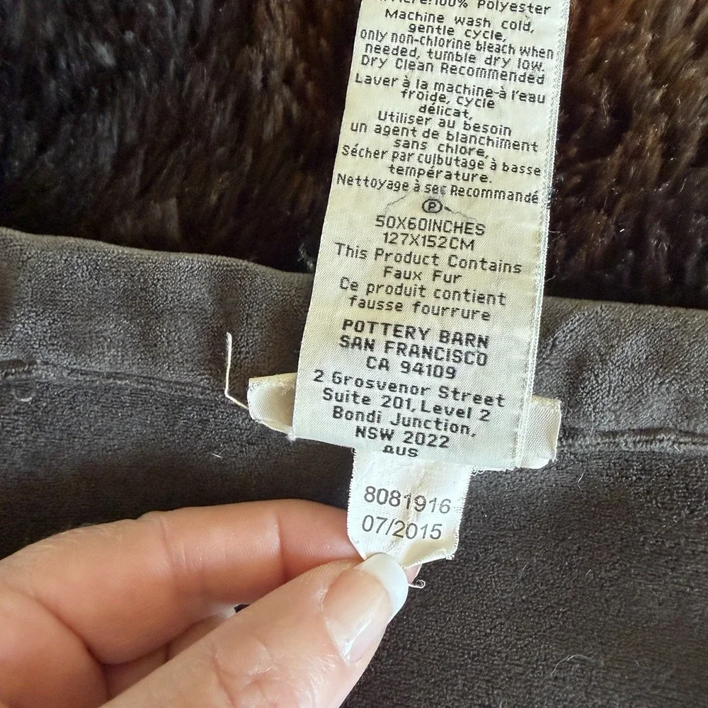 Pottery Barn Faux Fur Brown Black Plush Heavy Throw Blanket 48x60